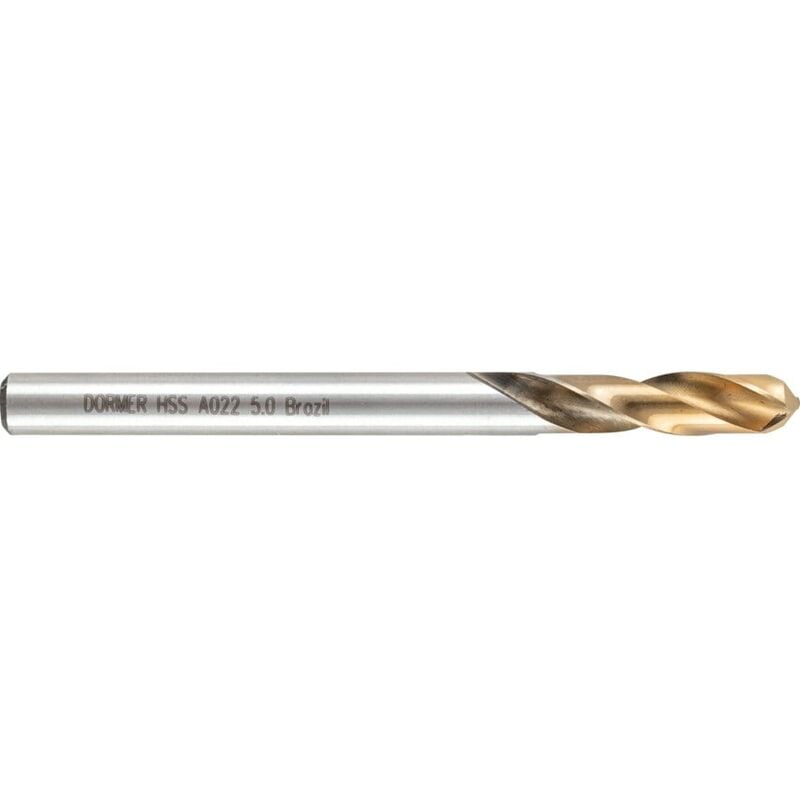 Dormer A022 5.00MM HSS TiN Stub Drill