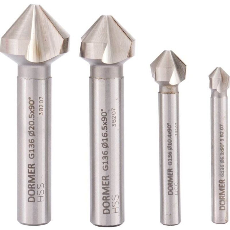 Dormer G236 Set 2 (4-PCE) HSS Straightshank 90DEG Csk DIN 335 C