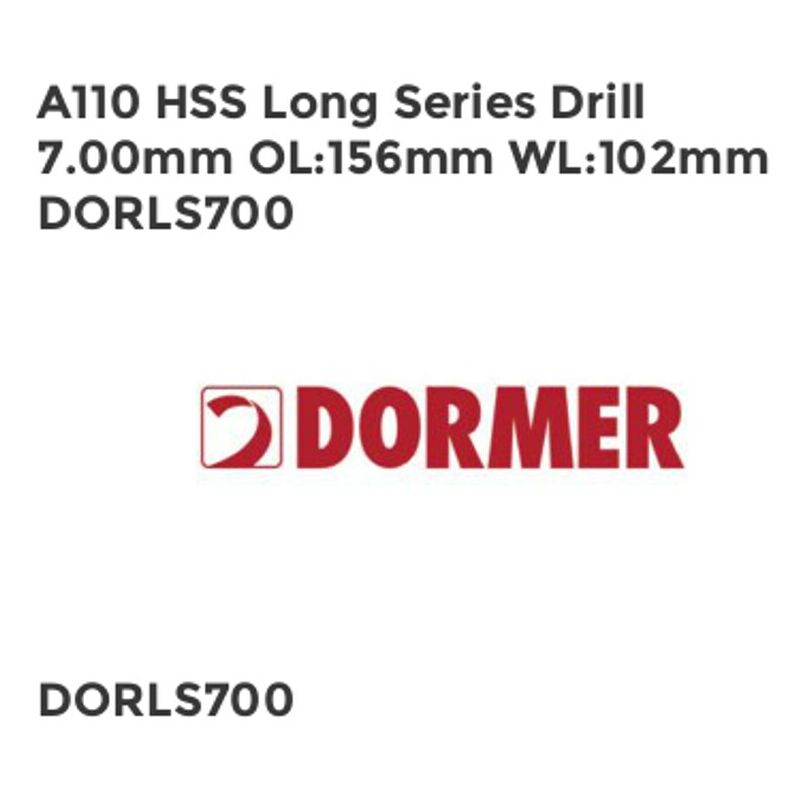 A110 7.00MM hss s/s l/s Jobber Drill - Dormer