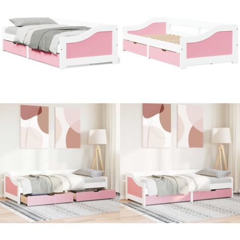Dormeuse 2 Cassetti senza Materasso Bianco&Rosa 90x200 cm IRUN - Divano letto - Letto con cassetti