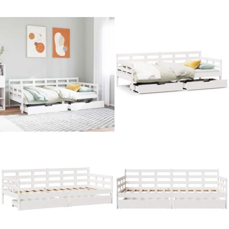 Dormeuse con Cassetti Bianca 80x200 cm Legno Massello di Pino - Letto da giorno - Divano letto