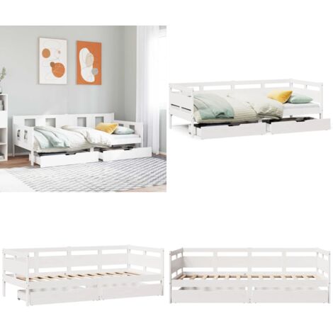 Dormeuse con Cassetti Bianco 90x190 cm Legno Massello di Pino - Letto con cassetti - Letto in legno