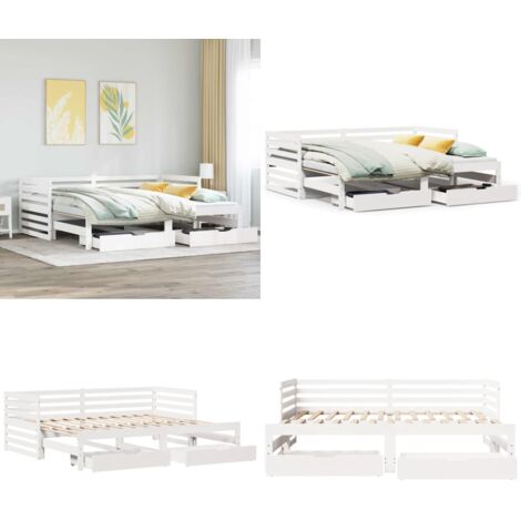 Dormeuse con Cassetti Bianco 90x200 cm Legno Massello di Pino - Divano letto - Letto estraibile