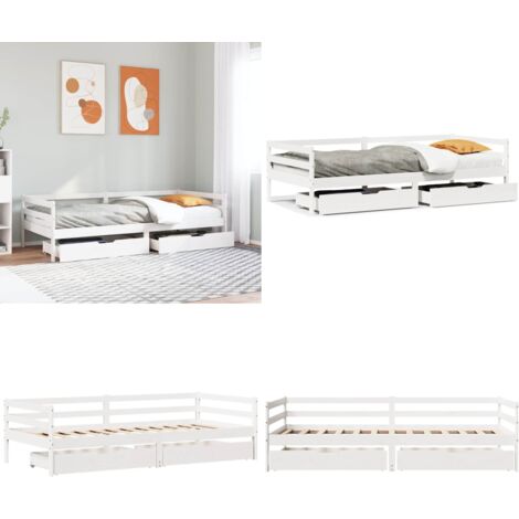 Dormeuse con Cassetti Bianco 90x200 cm Legno Massello di Pino - Letto con cassetti - Divano letto