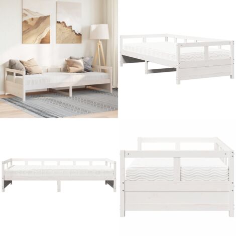 Dormeuse con Materasso Bianca 80x200 cm Legno Massello di Pino - Materasso in schiuma - Divano letto