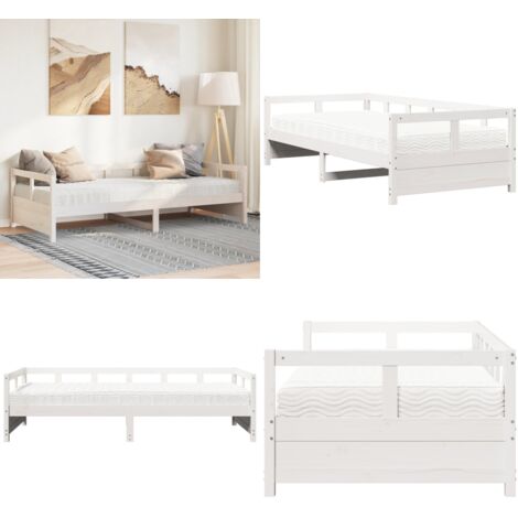 Dormeuse con Materasso Bianca 90x200 cm Legno Massello Pino - Divano letto - Materasso in schiuma