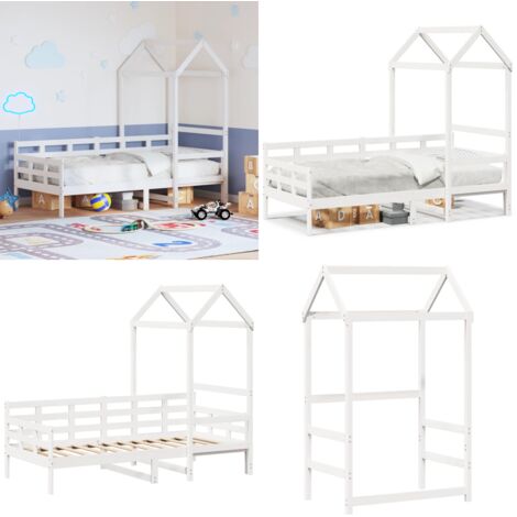Dormeuse con Tetto 80x200 cm Bianco in Legno Massello di Pino - Letto in legno - Divano letto