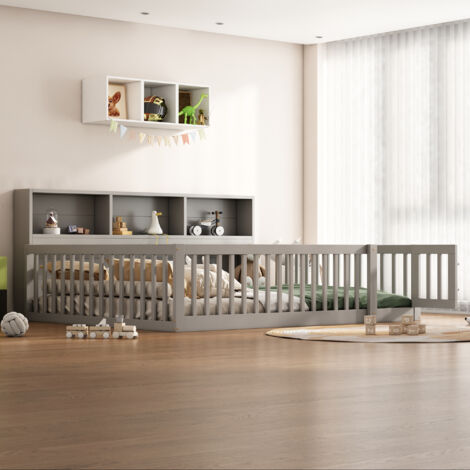 Dormeuse, divano letto divano-letto 140200 cm, sponda letto con contenitore, letto con rete a doghe (senza materasso), balaustra, legno di pino, grigio