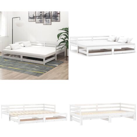 Dormeuse Estraibile 2x(90x200) cm Bianca in Massello di Pino - Letto elettrico - Materasso morbido