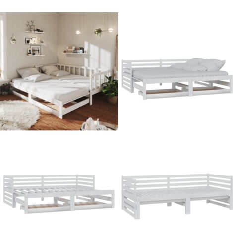 Dormeuse Estraibile 2x(90x200) cm Bianca in Massello di Pino - Letto estraibile - Materasso per letto