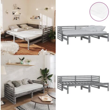Dormeuse Estraibile 2x(90x200) cm Grigia in Legno di Pino - Materasso in schiuma - Letto elettrico