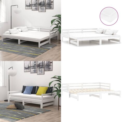 Dormeuse Estraibile 2x(90x200) cm Nera in Massello di Pino - Materasso in schiuma - Letto in legno