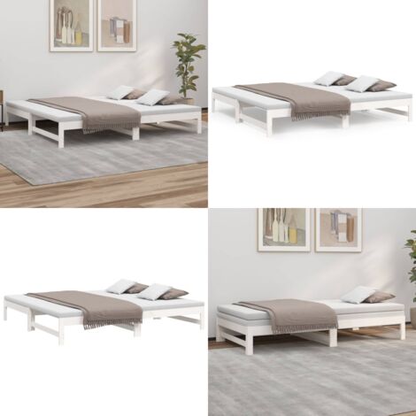Dormeuse Estraibile Bianca 2x(80x200) cm Legno Massello di Pino - Letto estraibile - Letto in pino