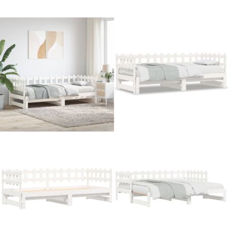 Dormeuse Estraibile Bianca 2x(90x190) cm Legno Massello di Pino - Letto estraibile - Letto in pino