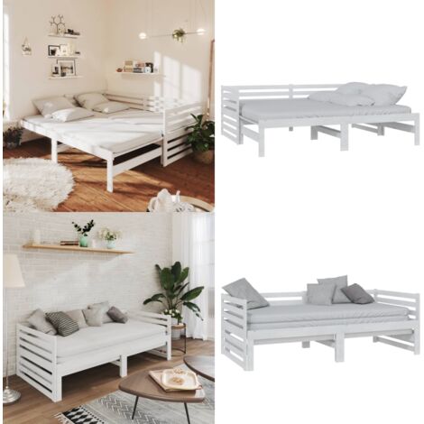 Dormeuse Estraibile Bianca in Massello di Pino 2x(90x200) cm - Letto estraibile - Divano letto