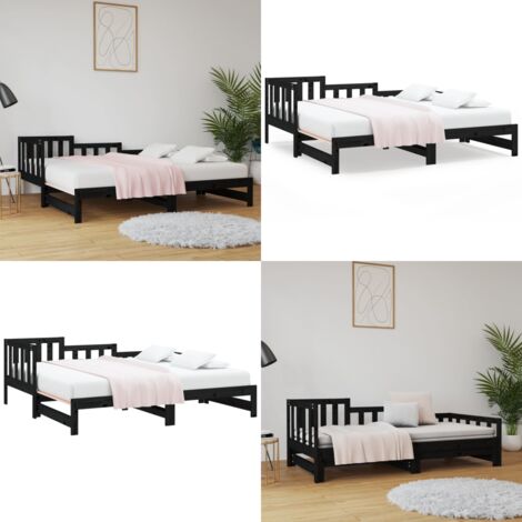 Dormeuse Estraibile Nera 2x(90x190) cm Legno Massello di Pino - Letto estraibile - Letto in pino