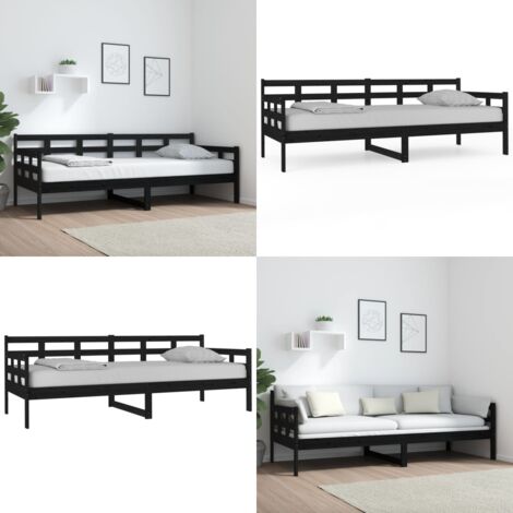 Dormeuse Nera in Legno Massello di Pino 80x200 cm - Divano letto - Letto in legno