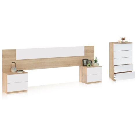 Dormitorio Akari 5C Blanco Artik (Blanco Mate) - Roble Canadian (ancho) x 95cm (alto)