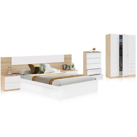 Dormitorio Akari 5C Max Blanco Artik (Blanco Mate) - Roble Canadian 156cm (ancho) x 37cm (alto)