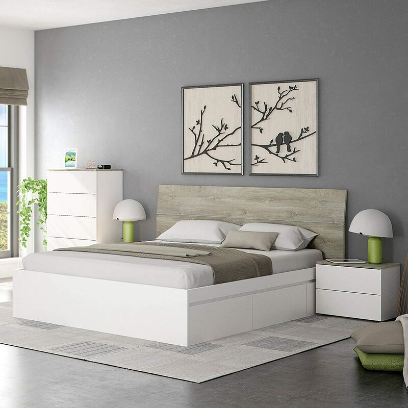 

Dormitorio; Cabezal con 2 mesitas noche , COMODA y CAMA 4 cajones INCLUIDA