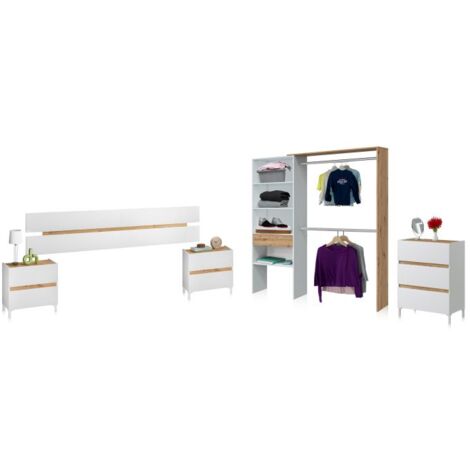 Dormitorio Ezra 3C Plus V2 Blanco Artik (Blanco Mate) - Roble Nodi (ancho) x 47cm (alto)