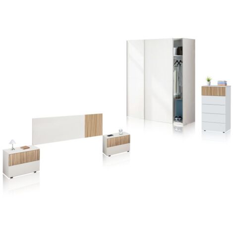 Dormitorio Nitza 5C Plus V1 Blanco Artik (Blanco Mate) - Natur (ancho) x 200cm (alto)