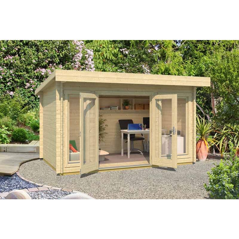 Gartenpro - Dorset-Log Cabin, Wooden Garden Room, Timber Summerhouse, Home Office - L430 x W320 x H233.7 cm