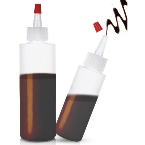 Dos botellas para decoración de tartas, dosificador de salsa con tapa.