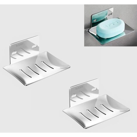 Dos dispensadores de jabón para ducha que no requieren taladrar, un soporte de jabón de metal y un soporte de jabón de acero inoxidable (plateado).