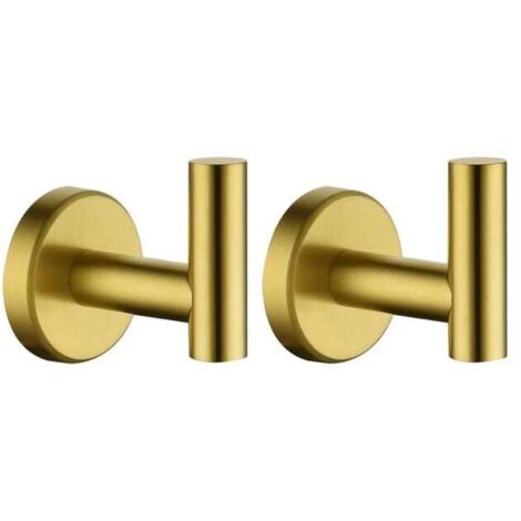Dos ganchos de acero inoxidable cepillado en color dorado (0,8 mm) para una fácil instalación en baños, cocinas y garajes.