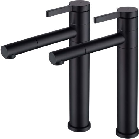 Dos grifos de baño negros de caño alto, mezclador de lavabo giratorio de 360°, mezclador de lavabo de acero inoxidable de diseño moderno.