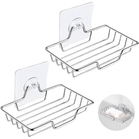 Dos jaboneras sin perforar, soportes de jabón de acero inoxidable, soportes de ducha de pared, soportes para esponjas, baño, cocina