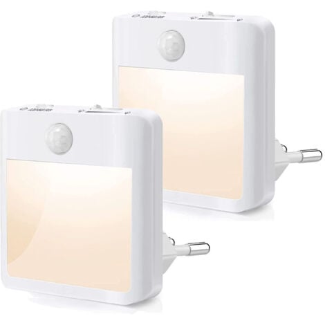 LINGHHANG Dos luces nocturnas enchufables, luces LED con sensor regulables, luz blanca cálida de 3500K, adecuadas para dormitorios, pasillos, cocinas y salas de estar [Clasificación de eficiencia energética A]