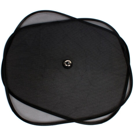 Dos parasoles laterales plegables, microperforados, de tres capas y color negro, para proteger el interior del coche del sol. 100% poliéster de alta calidad.
