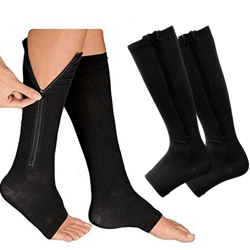 

2 pares de calcetines con cremallera, piernas, pantorrillas, sin dedos, para correr, senderismo, escalada, conduccion, vuelo de pie, hinchazon,