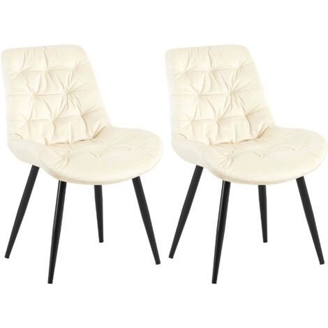 Dos sillas de comedor en terciopelo crema con estructura de metal negro: comodidad y elegancia atemporal 100007449