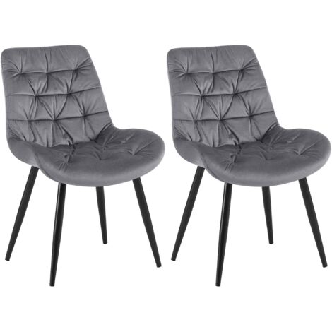 Dos sillas de comedor en terciopelo gris oscuro con estructura de metal negro que ofrecen comodidad y elegancia atemporal. 100007412