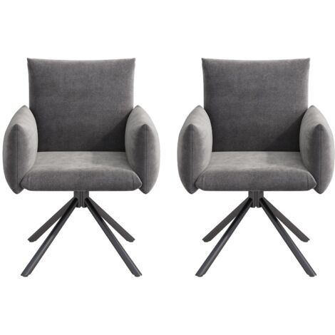 Dos sillas de comedor tapizadas en terciopelo gris, giratorias 360° con 4 patas metálicas, ideales para la sala de estar, el dormitorio, la oficina y el estudio.
