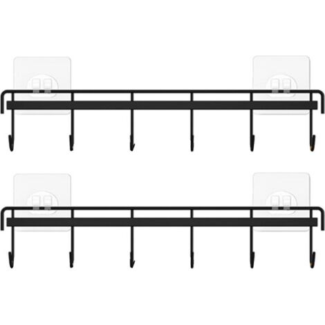 Dos soportes para utensilios de cocina, no requieren perforación, autoadhesivos, resistentes, con 4 ganchos - Negro