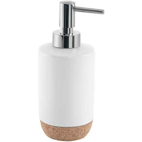 Dosasapone con erogatore in plastica cromata d'appoggio in ceramica e sughero IL80 Gedy serie ILARY Bianco
