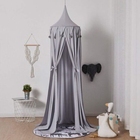 Dosel redondo de algodón para cama, mosquitero de algodón, dosel para habitación infantil, decoración de dormitorio, sin tapete de juego (spandex, gris)