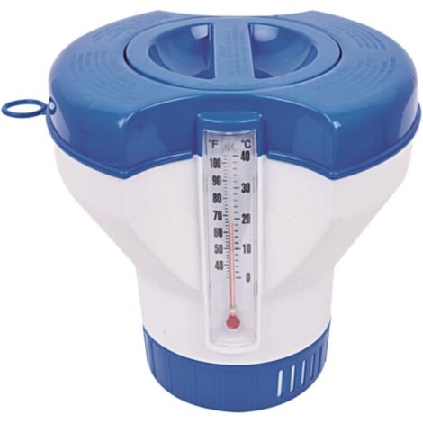 Doseur de Chlore pour Piscine Ø 22,8 cm avec thermomètre, Distributeur de Produits Chimiques pour Piscine Chlor Tablettes Ø 7,5-10,5 cm
