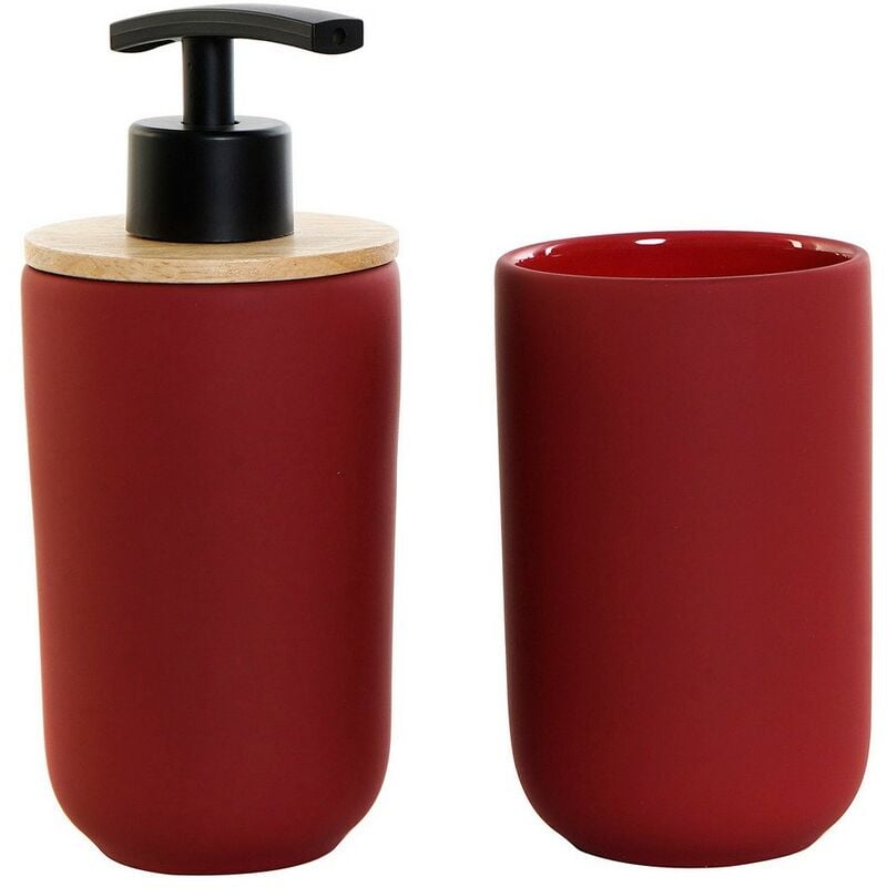 

Set de Baño DKD Home Decor Negro Rojo Bambú Gres (2 pcs) (7 x 7 x 18.5 cm)