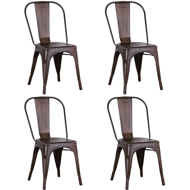 Yongqing - Lot de 4 Chaises Industrielles en Métal avec Dossier 85×46×43cm Couleur rouille