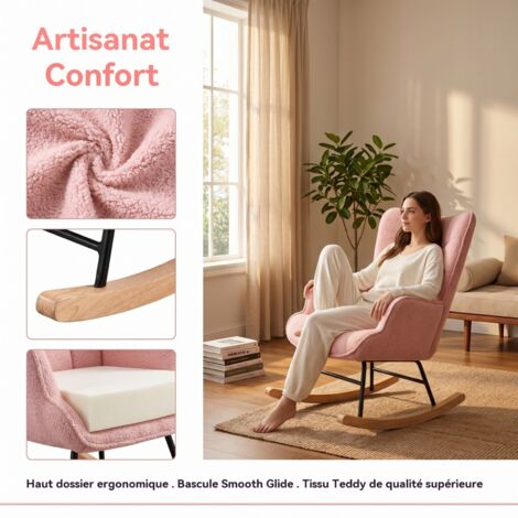 Dossier haut bascule, Chaise à bascule, Fauteuil à Bascule avec Accoudoirs, Chaise berçante,  Rocking Chair avec Pieds en Bois