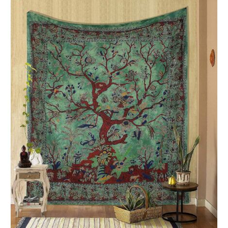 (double, 78.7x 59 Pouces)vert Tapisserie Arbre De Vie Tapisseries Psychdliques Coton Indien Couvre-lit Double Plaque De Pique-nique Dcoration Mura