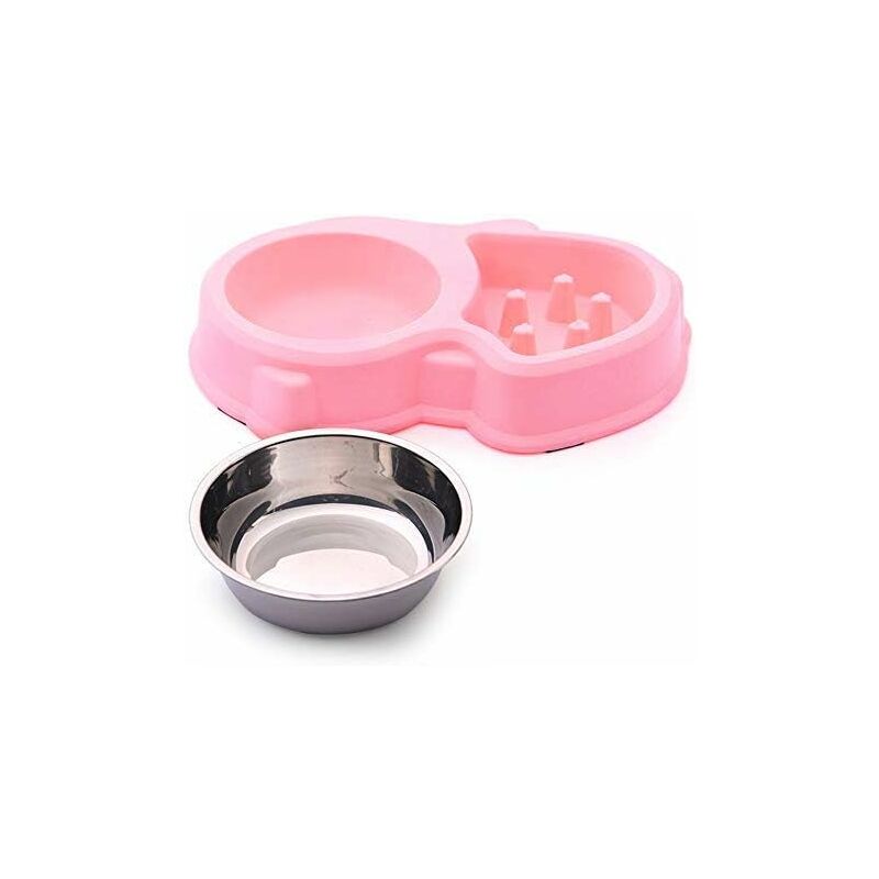 Osqi - Double Abreuvoir et Nourriture 1 Abreuvoir Inox et 1 Abreuvoir Anti Glouton pour Chats et Petits Chiens (Rose)