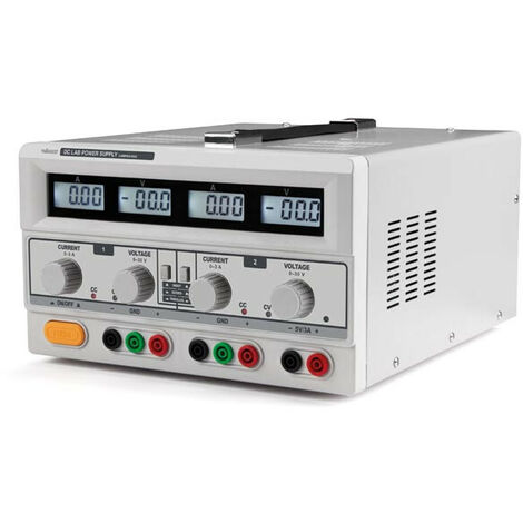 Double alimentation de laboratoire 2 x 0-30 vcc / 0-3 a + 5 vcc fixe 3 a max / avec 4 afficheurs lcd