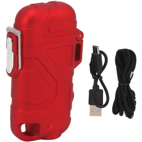 Double Arc Plasma Lighter Windproof Waterproof Flameless USB Electric Lighter with 3 Gear Adjustable Flashlight Red
