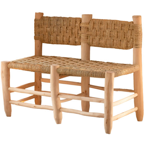 Double banquette Marocaine tressage damier Naturel 100x70x75 cm